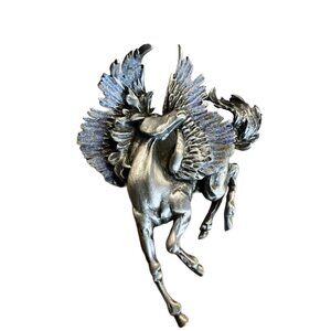 Mythical Winged Horse Pegasus Brooch Vintage Silver Blue Iridescent Fantasy Pin